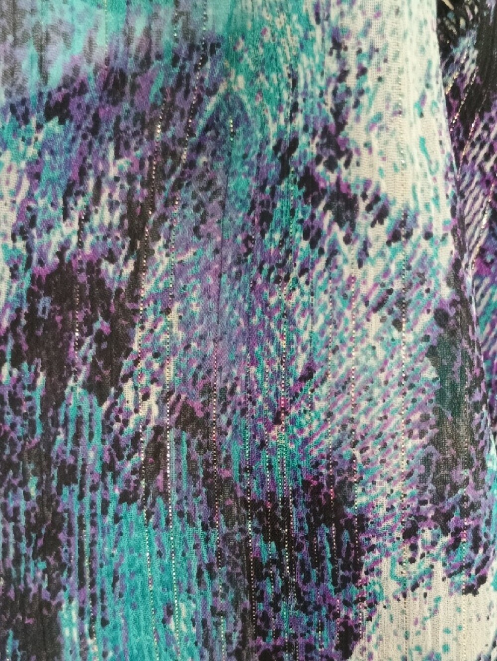 dressbarn Teal & Purple Chain-Trim Flutter Sleeve Blouse - Picture 6 of 9